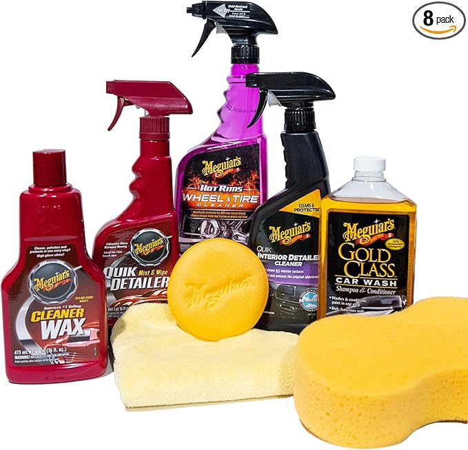 Meguiar's Classic Wash & Wax Kit, Car Cleaning Kit with Car Wash Soap and Wax, Includes Other Car Cleaning Products Like Detail Spray, Interior Cleaner, Tire Cleaner, and More
