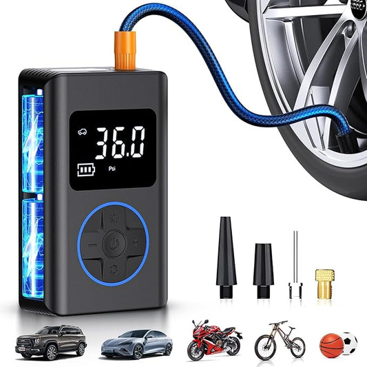 Tire Inflator Portable Air Compressor, Air Pump for Car, 150PSI Portable Tire Inflator, Mini Bike Pump with Pressure Gauge, LED Light for Cars, Bikes, Motorcycle, Balls(Blue)