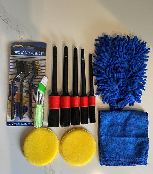 Reusable Car Detailing Kit – 13pc Eco-Friendly Cleaning Tools, Microfiber Towels, Brushes & Polishing Pads for Interior and Exterior Care