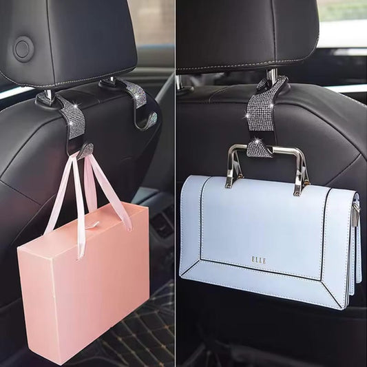 2 pcs Rhinestone Decor Car Seat Back Hook Hanger Universal Bling Diamond Vehicle Auto Headrest Storage Holder Car Accessories